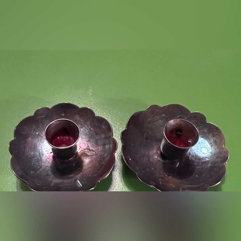 MCM Denmark silver plated candle holders pair set 2 A/5 CHR JENSEN marked - Picture 2 of 11